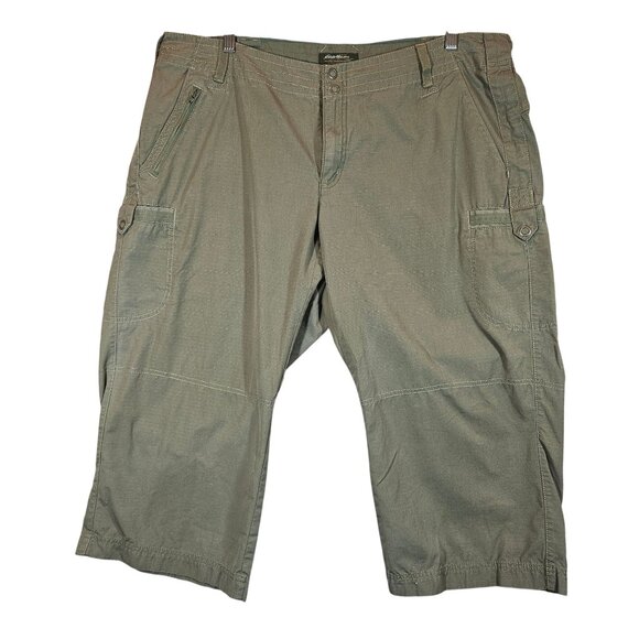 Eddie Bauer Womens 16w Olive Cargo Shorts Cotton Ripstop Durable hiking gorpcore - Picture 1 of 14